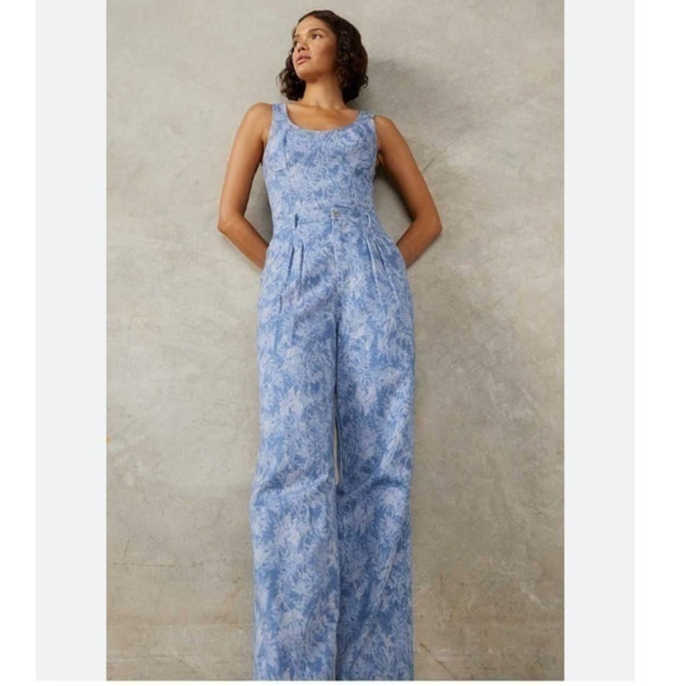 NWT Mon Renn Pants Flourish Denim Print in Blue Floral
